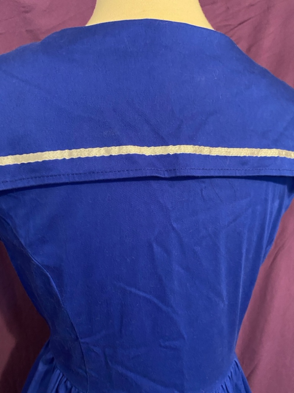 Blue Sailor-Style Fit & Flare Dress with Red Bow. Size 12. - Picture 5 of 7